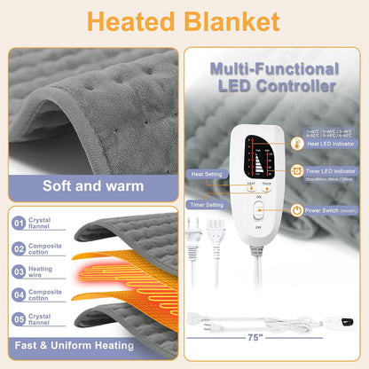 Heating Pad,Electric Heating Pads,Heating Pad for Back,Silvergray,24x12In