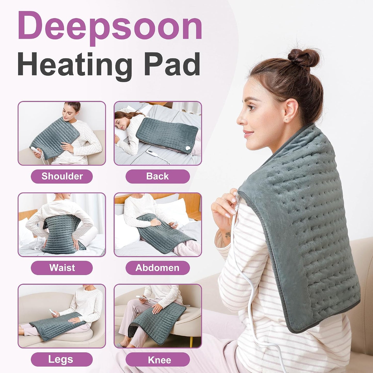 Heating Pad,Electric Heating Pads,Heating Pad for Back,Silvergray,24x12In