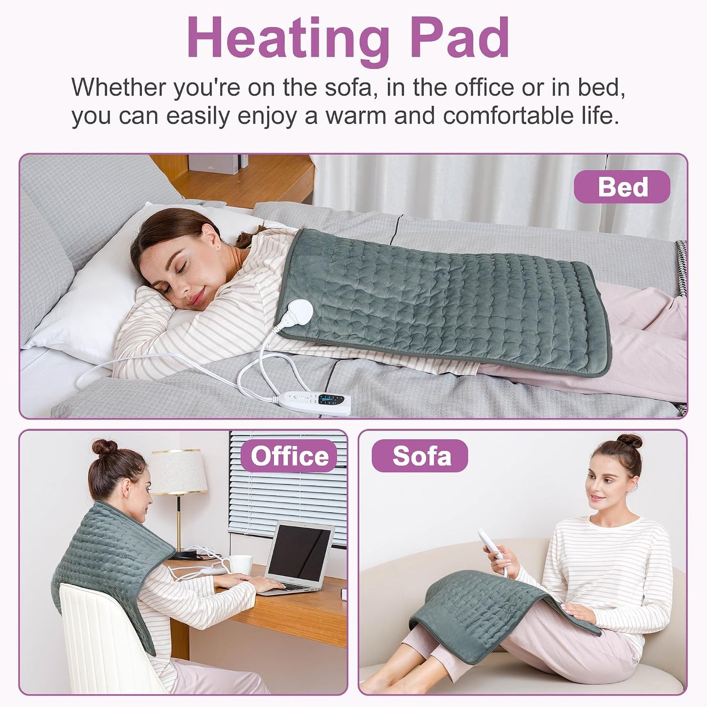 Heating Pad,Electric Heating Pads,Heating Pad for Back,Silvergray,24x12In