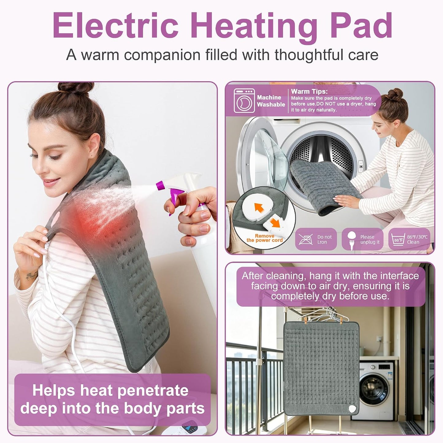 Heating Pad,Electric Heating Pads,Heating Pad for Back,Silvergray,24x12In