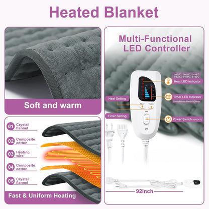 Heating Pad,Electric Heating Pads,Heating Pad for Back,Silvergray,24x12In