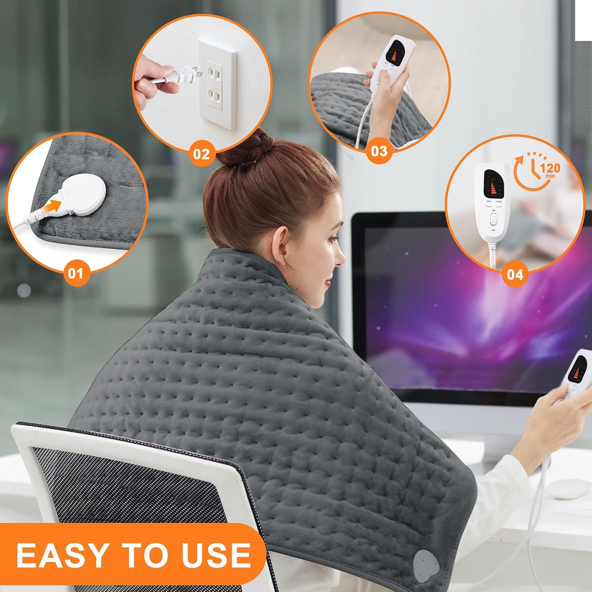 Heating Pad,Electric Heating Pads,Heating Pad for Back,Silvergray,24x12In