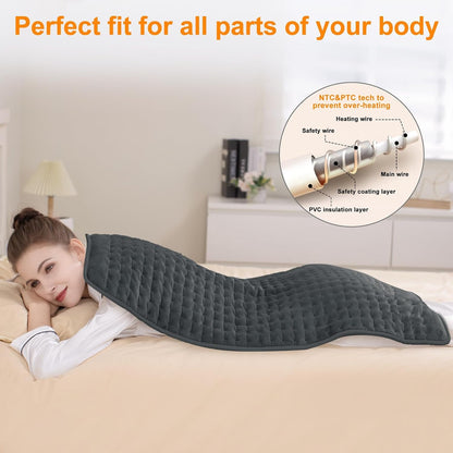 Heating Pad,Electric Heating Pads,Heating Pad for Back,Silvergray,24x12In