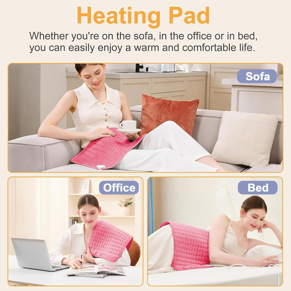 Heating Pad,Electric Heating Pads,Heating Pad for Back,Silvergray,24x12In