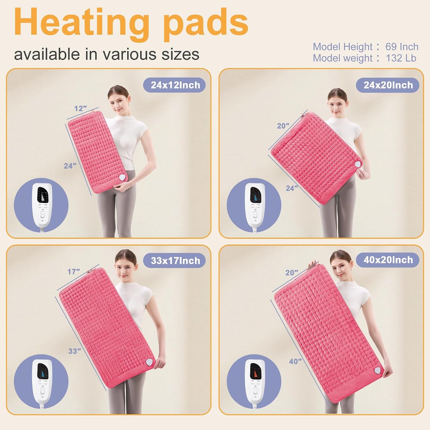Heating Pad,Electric Heating Pads,Heating Pad for Back,Silvergray,24x12In