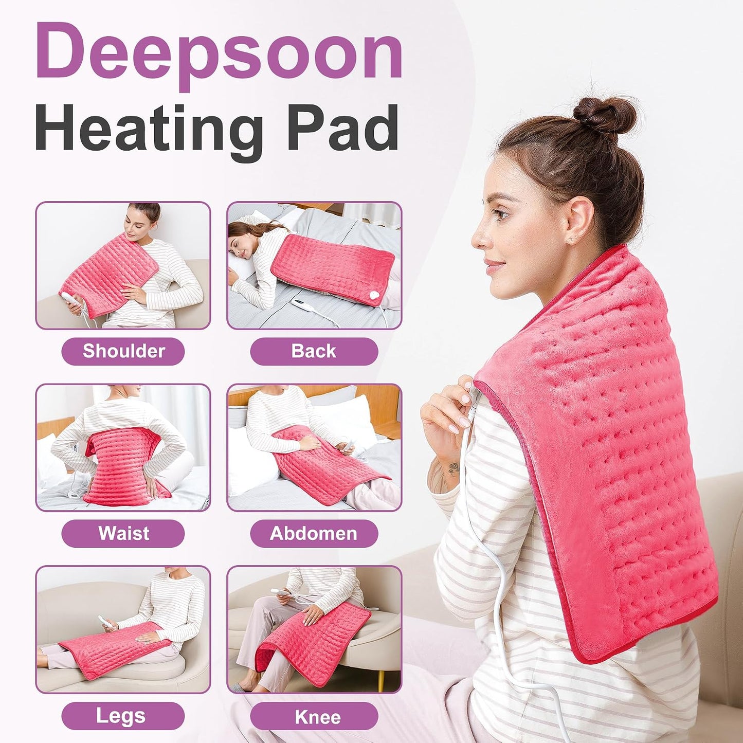 Heating Pad,Electric Heating Pads,Heating Pad for Back,Silvergray,24x12In