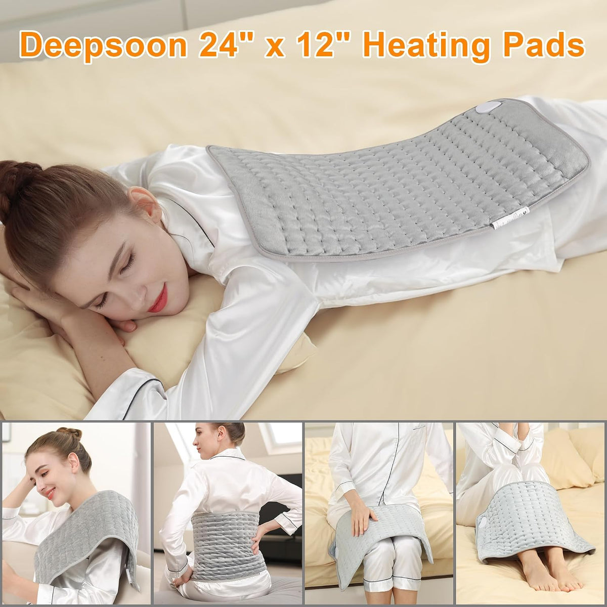 Heating Pad,Electric Heating Pads,Heating Pad for Back,Silvergray,24x12In