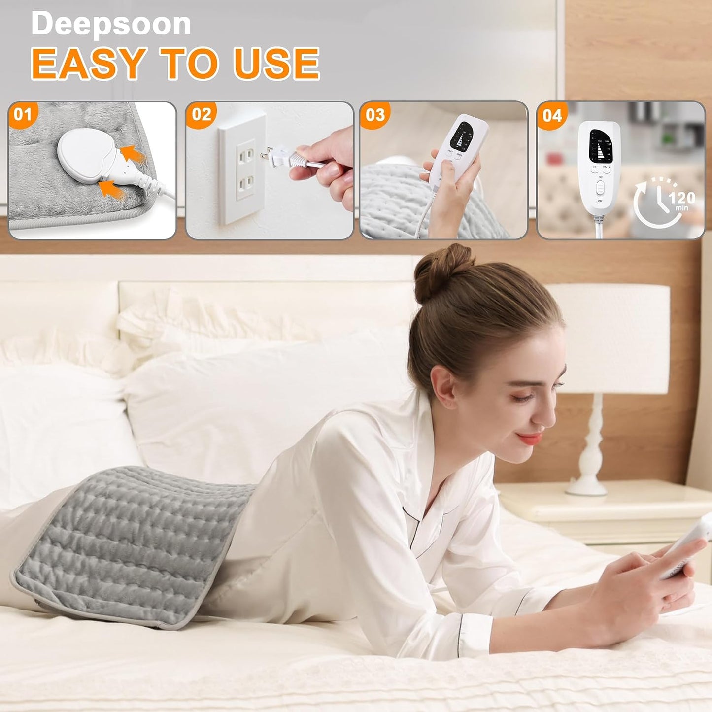 Heating Pad,Electric Heating Pads,Heating Pad for Back,Silvergray,24x12In