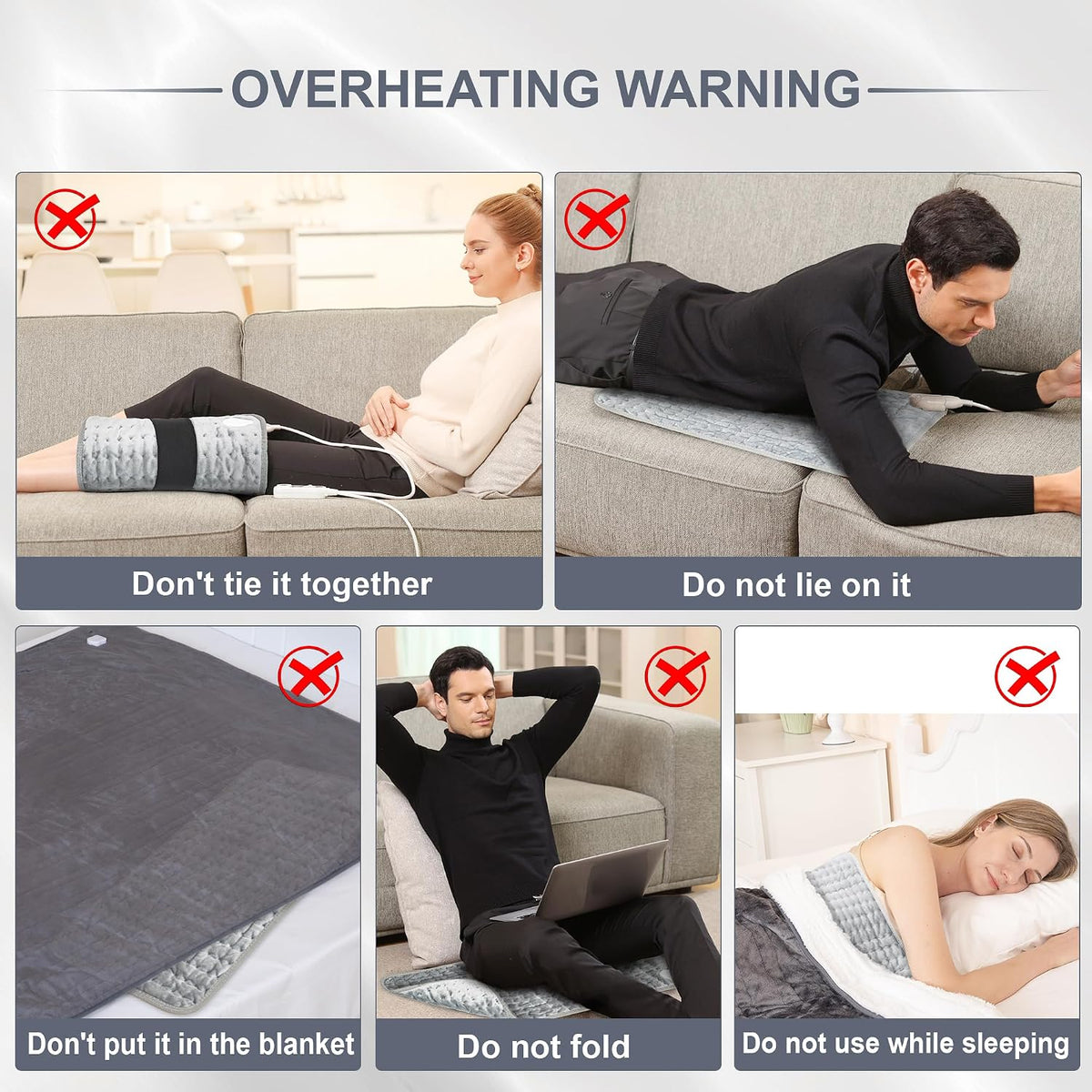 Heating Pad,Electric Heating Pads,Heating Pad for Back,Silvergray,24x12In