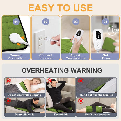 Heating Pad,Electric Heating Pads,Heating Pad for Back,Silvergray,24x12In