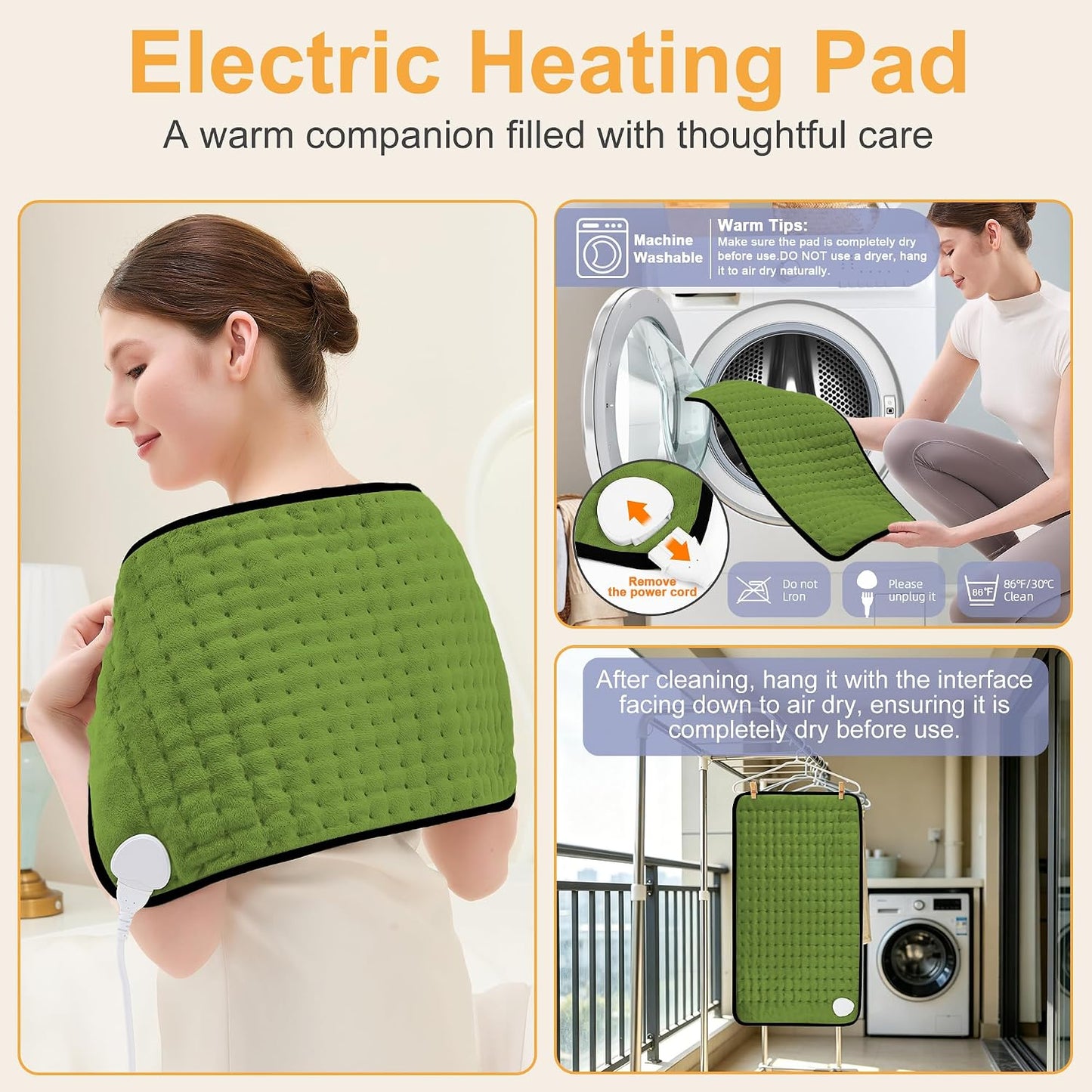 Heating Pad,Electric Heating Pads,Heating Pad for Back,Silvergray,24x12In
