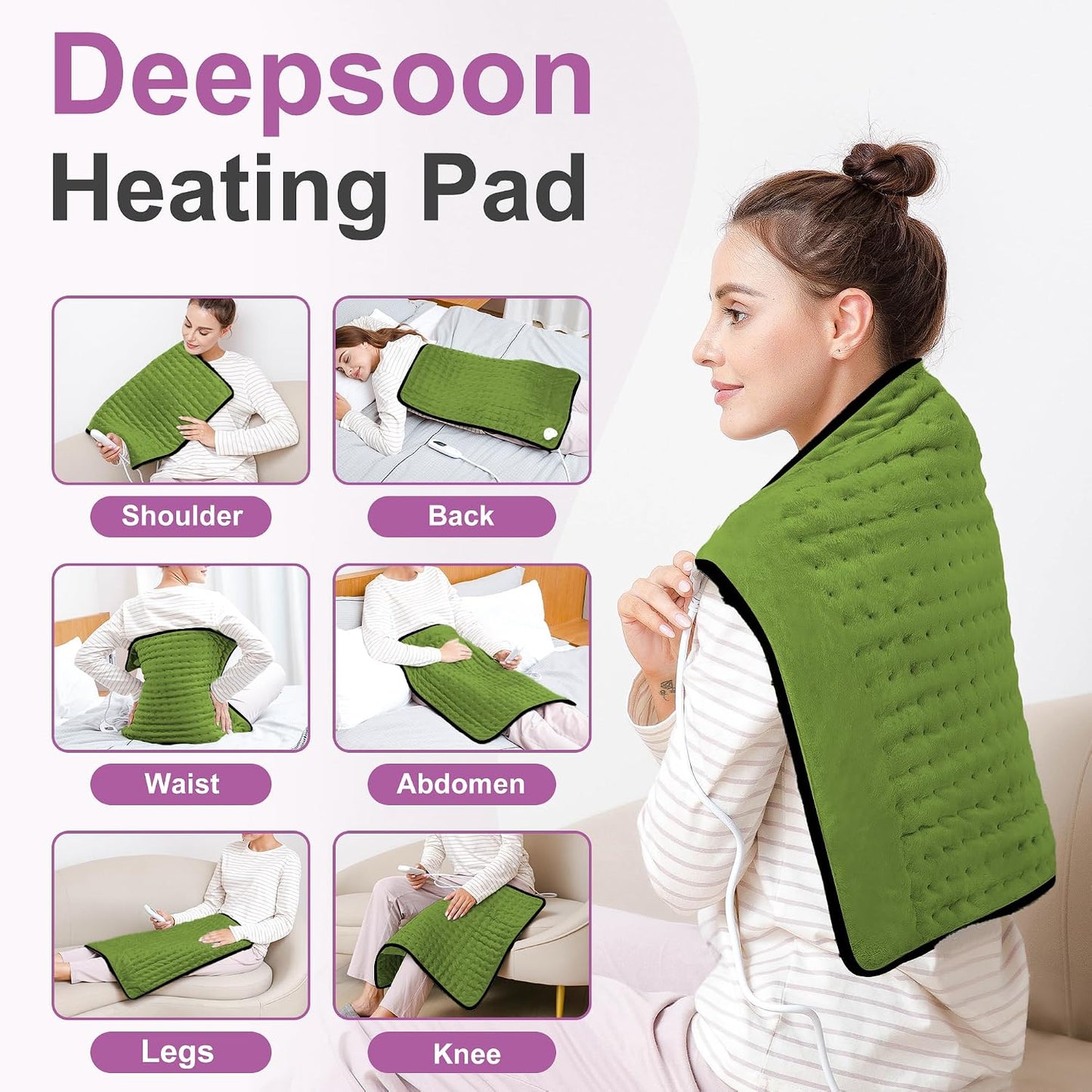 Heating Pad,Electric Heating Pads,Heating Pad for Back,Silvergray,24x12In