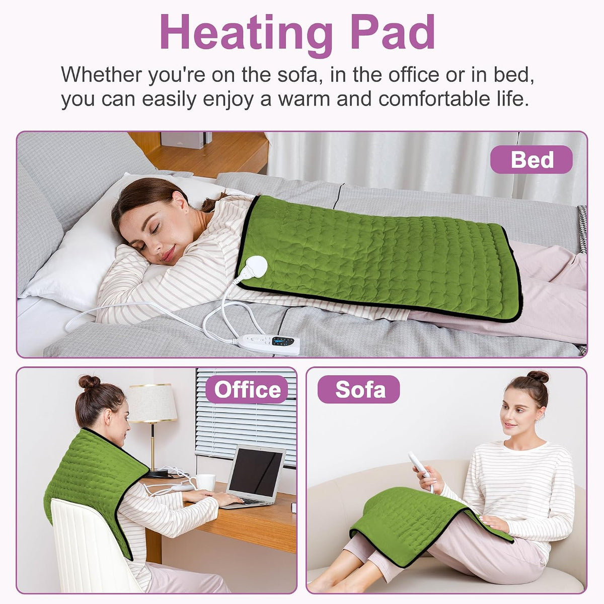 Heating Pad,Electric Heating Pads,Heating Pad for Back,Silvergray,24x12In