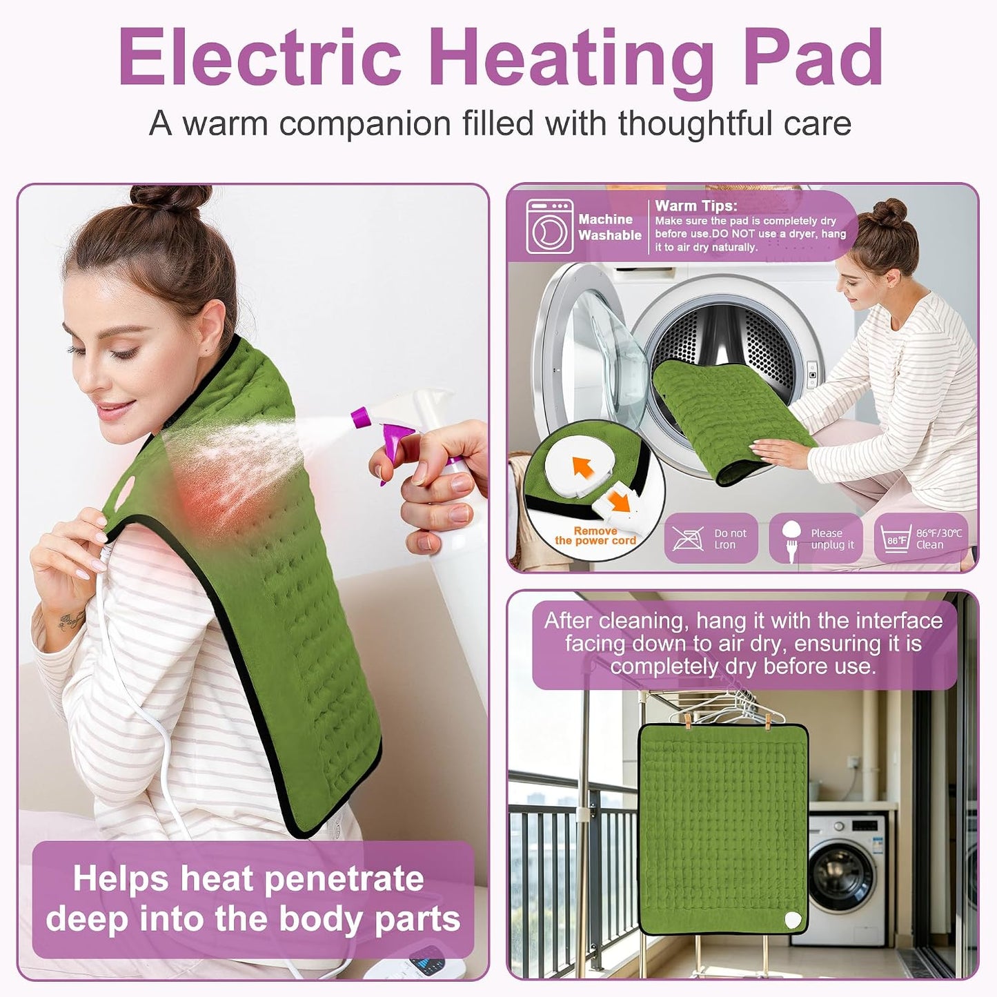 Heating Pad,Electric Heating Pads,Heating Pad for Back,Silvergray,24x12In