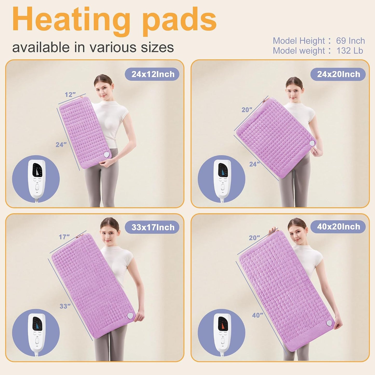 Heating Pad,Electric Heating Pads,Heating Pad for Back,Silvergray,24x12In
