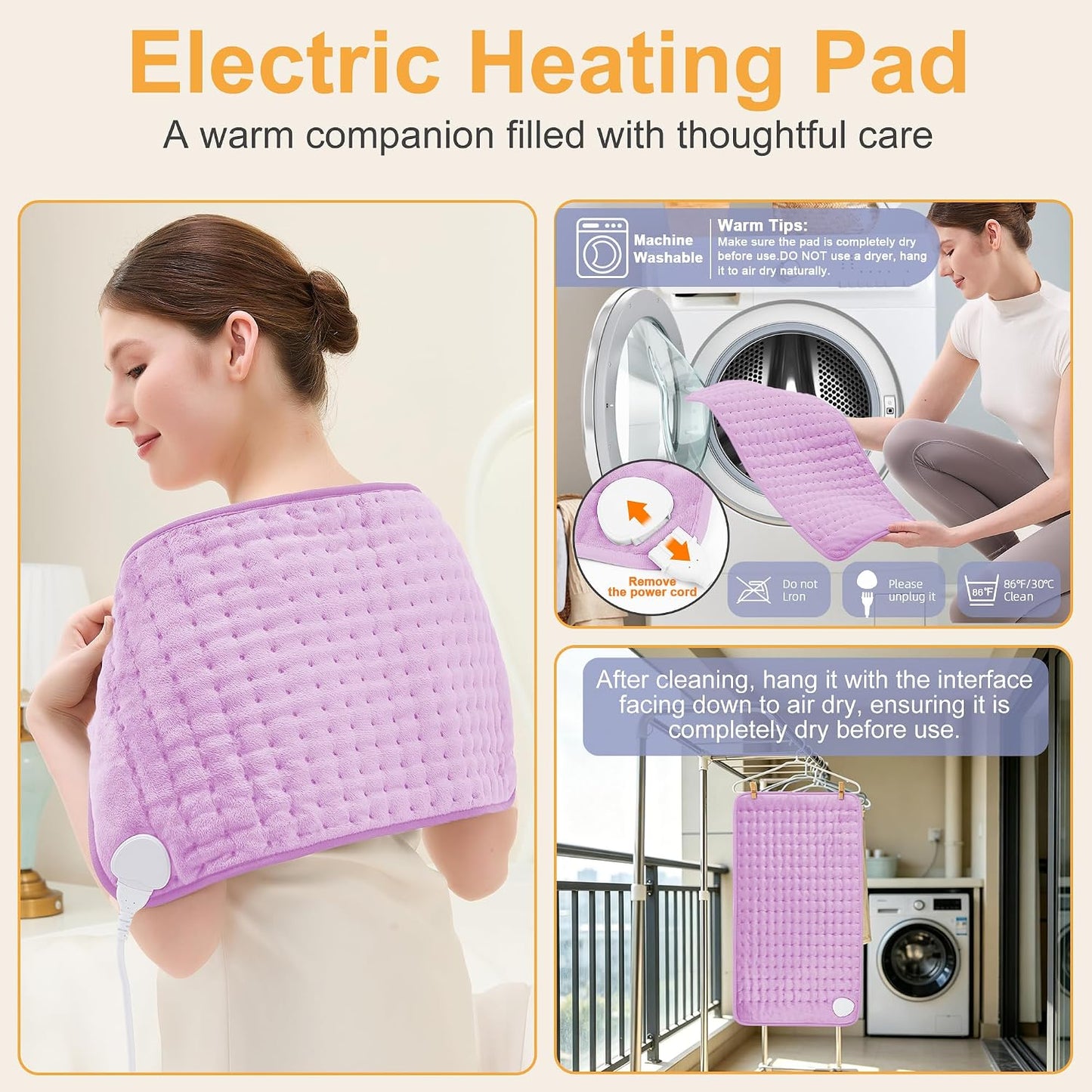 Heating Pad,Electric Heating Pads,Heating Pad for Back,Silvergray,24x12In