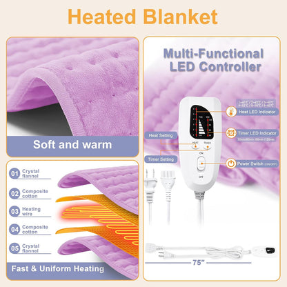 Heating Pad,Electric Heating Pads,Heating Pad for Back,Silvergray,24x12In