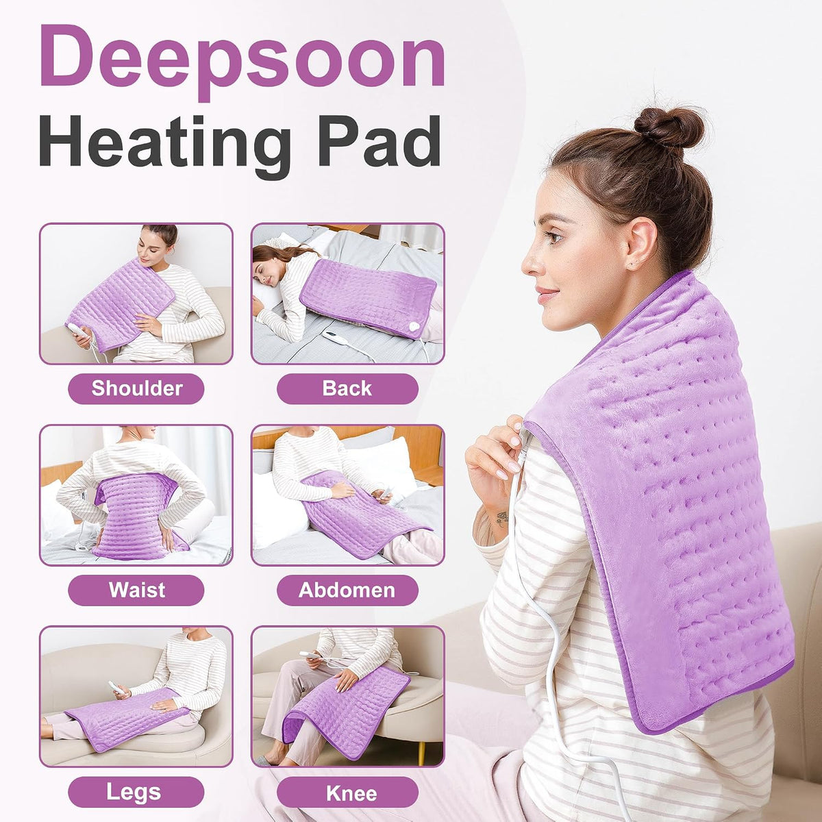 Heating Pad,Electric Heating Pads,Heating Pad for Back,Silvergray,24x12In