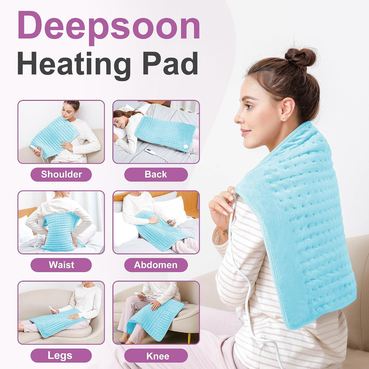 Heating Pad,Electric Heating Pads,Heating Pad for Back,Silvergray,24x12In