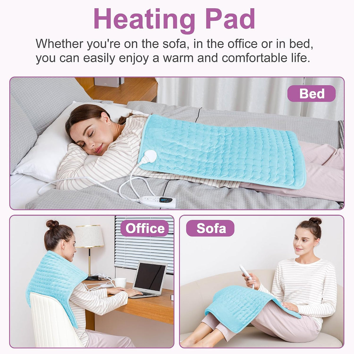 Heating Pad,Electric Heating Pads,Heating Pad for Back,Silvergray,24x12In