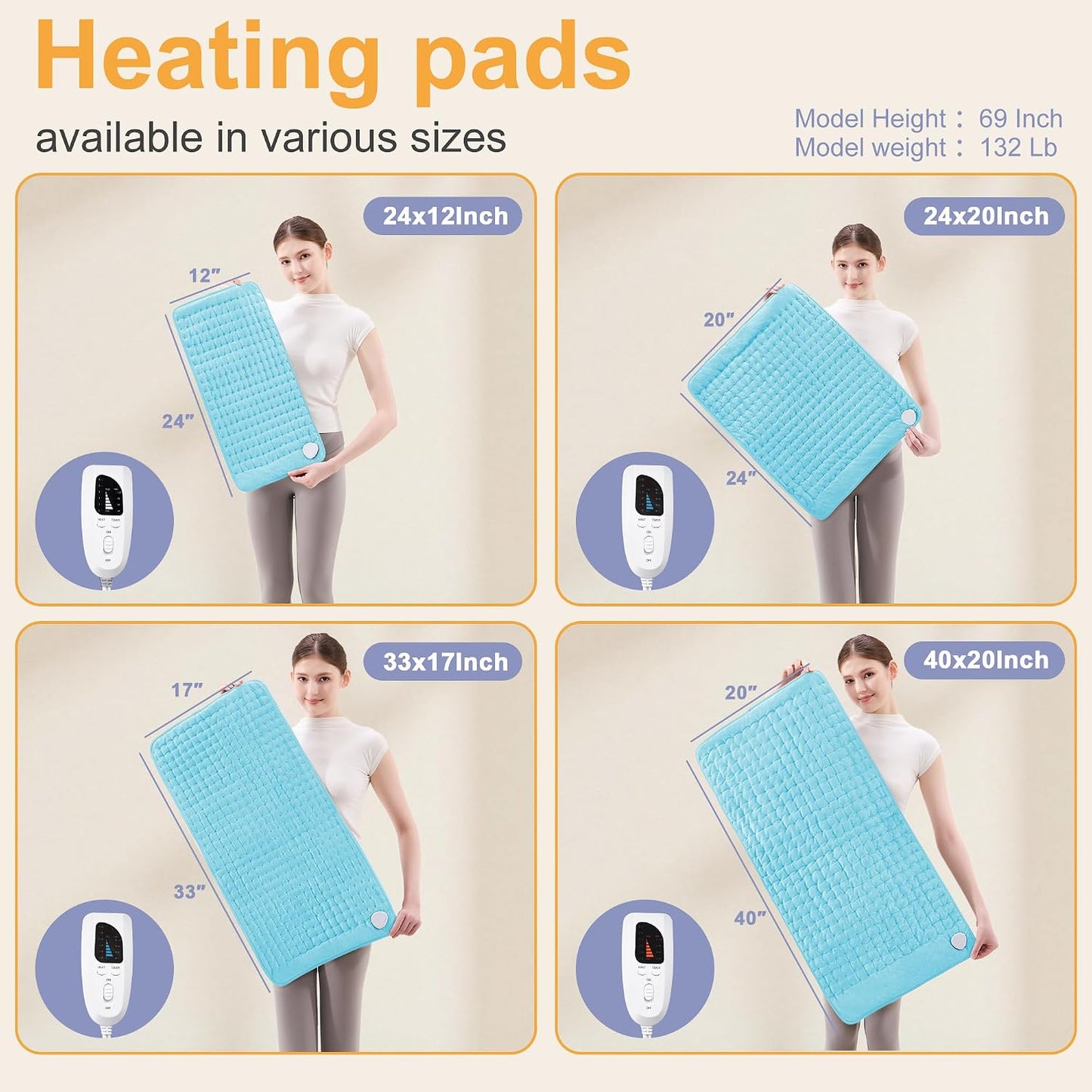 Heating Pad,Electric Heating Pads,Heating Pad for Back,Silvergray,24x12In