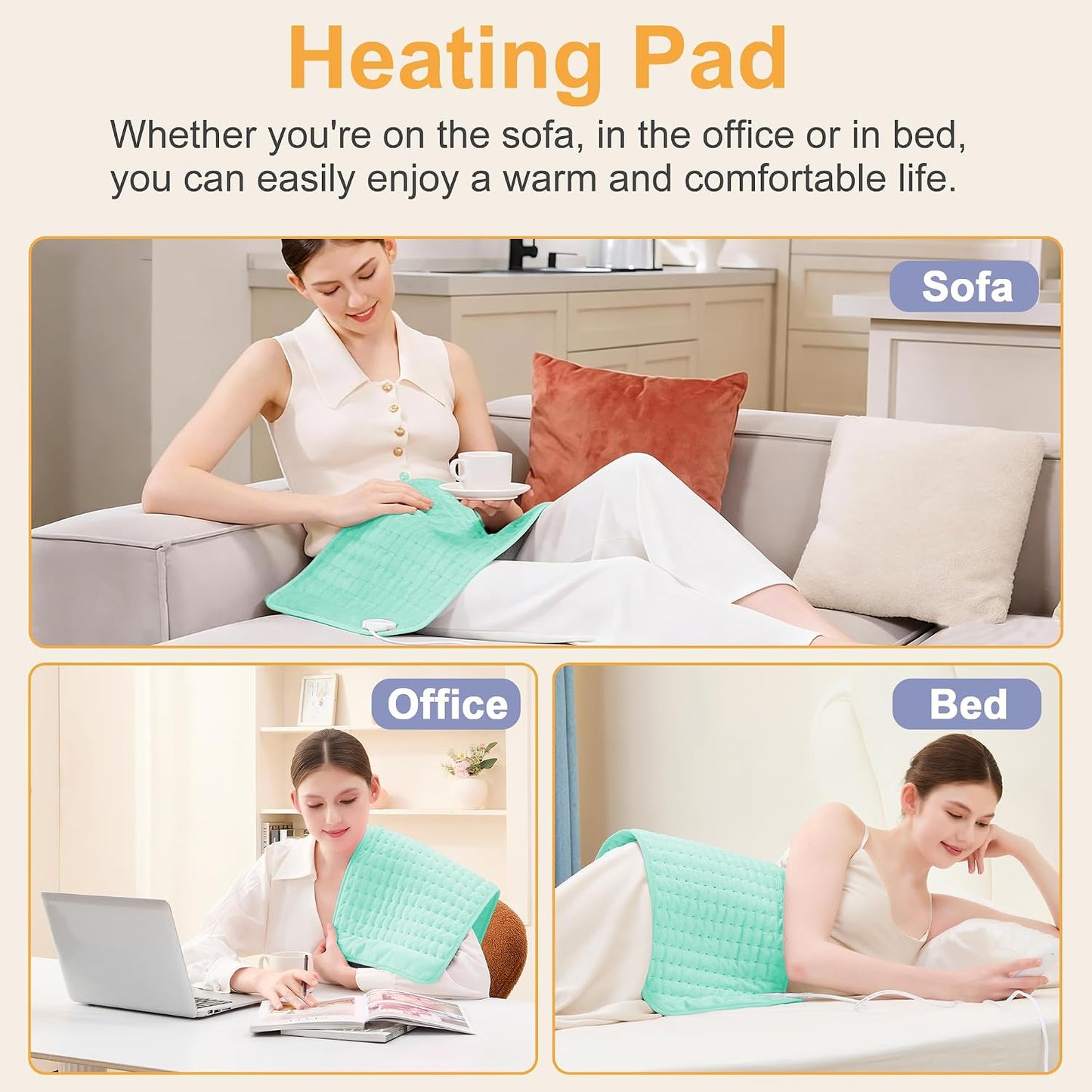 Heating Pad,Electric Heating Pads,Heating Pad for Back,Silvergray,24x12In