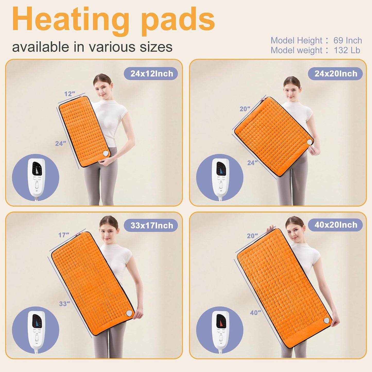 Heating Pad,Electric Heating Pads,Heating Pad for Back,Silvergray,24x12In