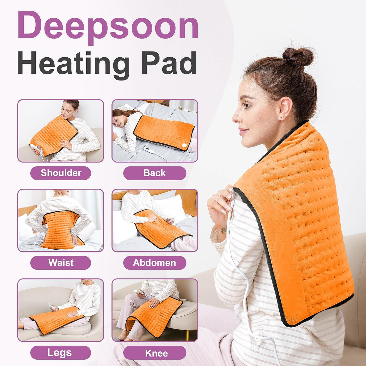 Heating Pad,Electric Heating Pads,Heating Pad for Back,Silvergray,24x12In