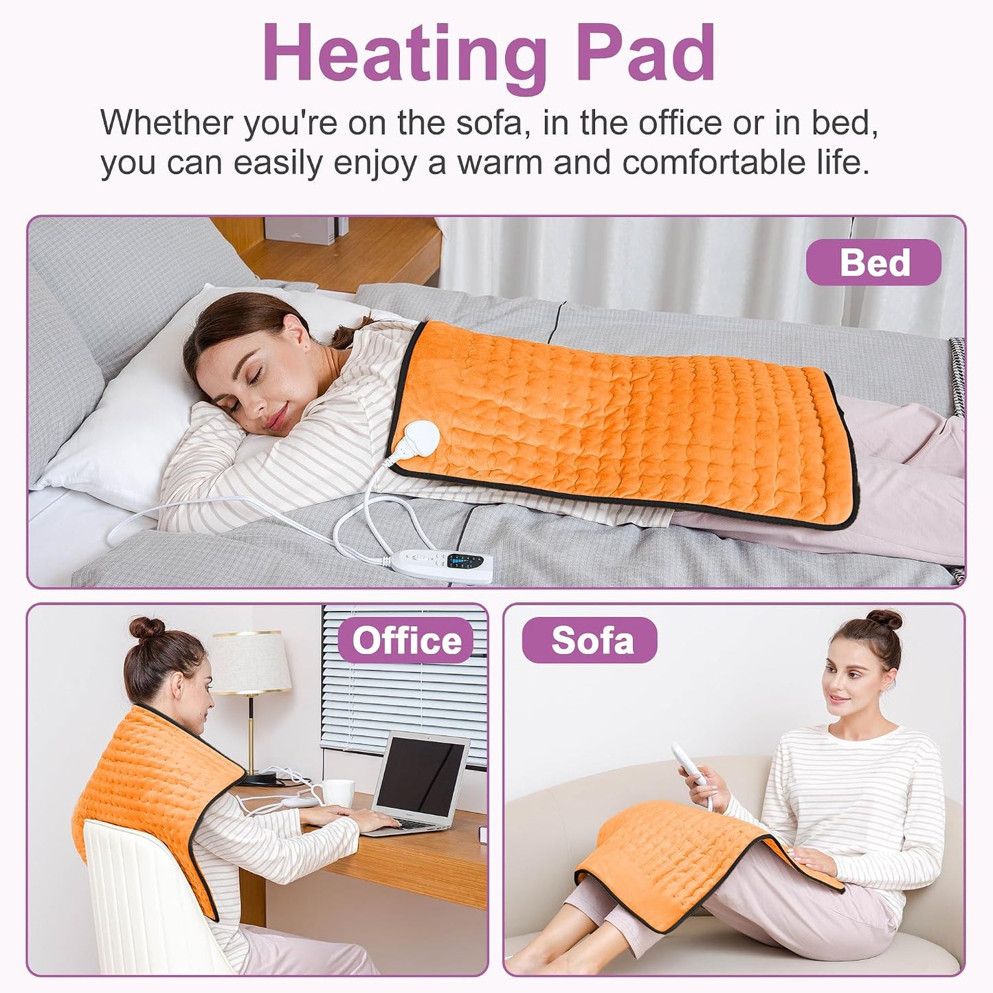 Heating Pad,Electric Heating Pads,Heating Pad for Back,Silvergray,24x12In