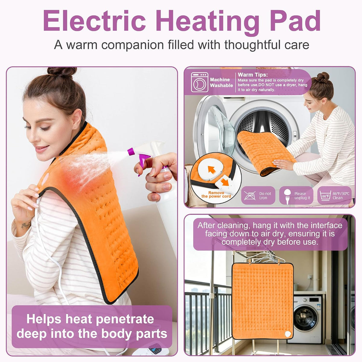Heating Pad,Electric Heating Pads,Heating Pad for Back,Silvergray,24x12In