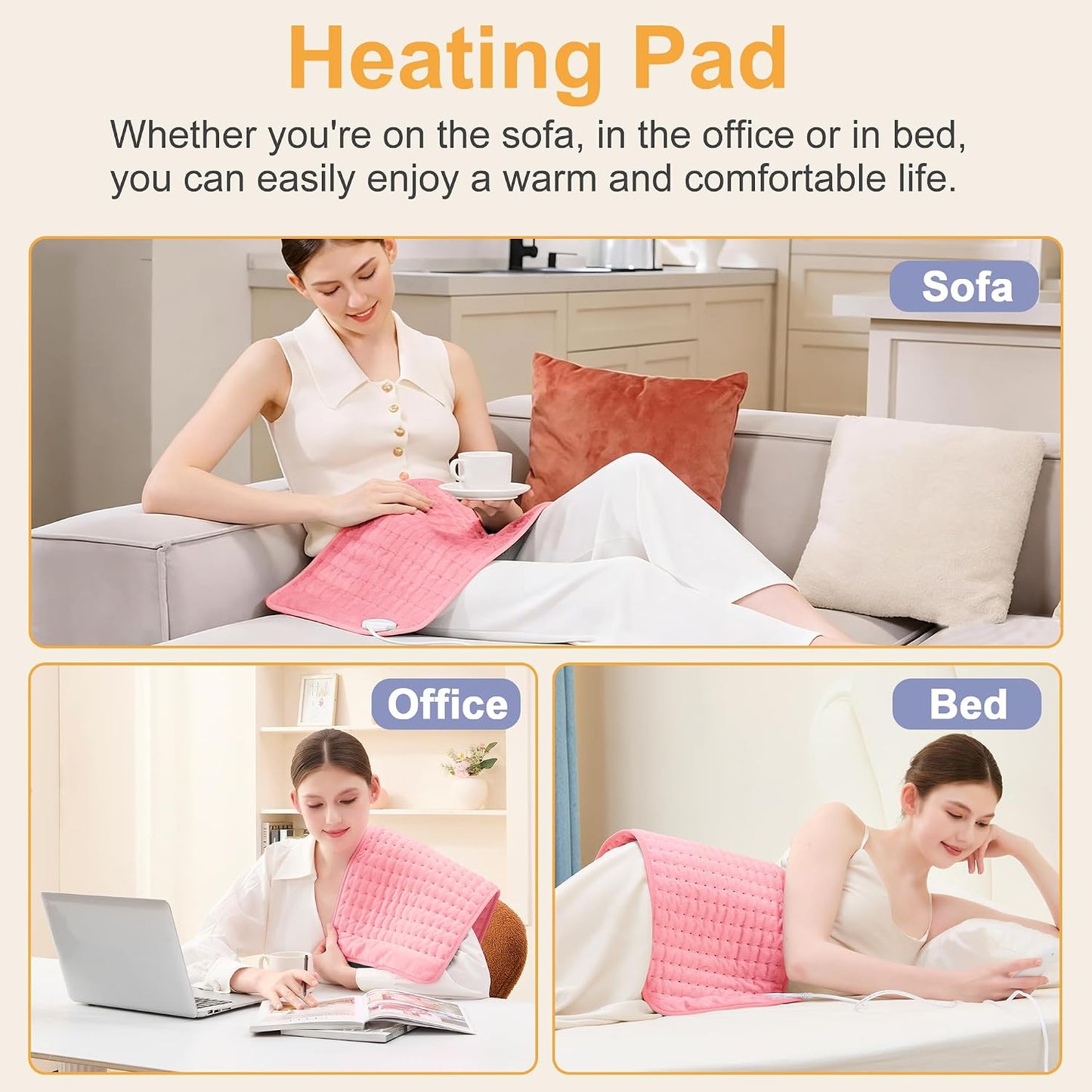 Heating Pad,Electric Heating Pads,Heating Pad for Back,Silvergray,24x12In