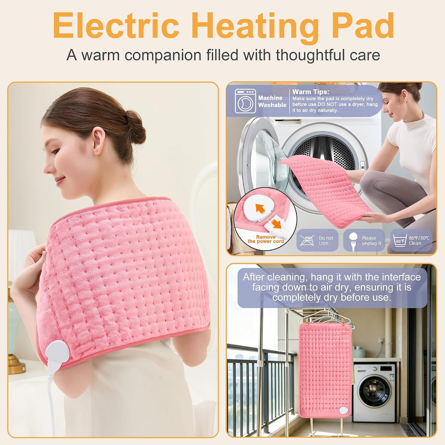 Heating Pad,Electric Heating Pads,Heating Pad for Back,Silvergray,24x12In