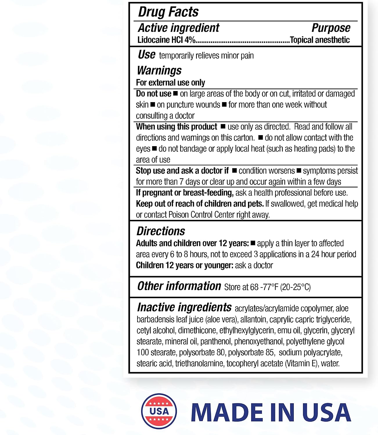 Lidocaine Pain Relief Cream for Numbing Relief, 2.7 oz, 1 Pack