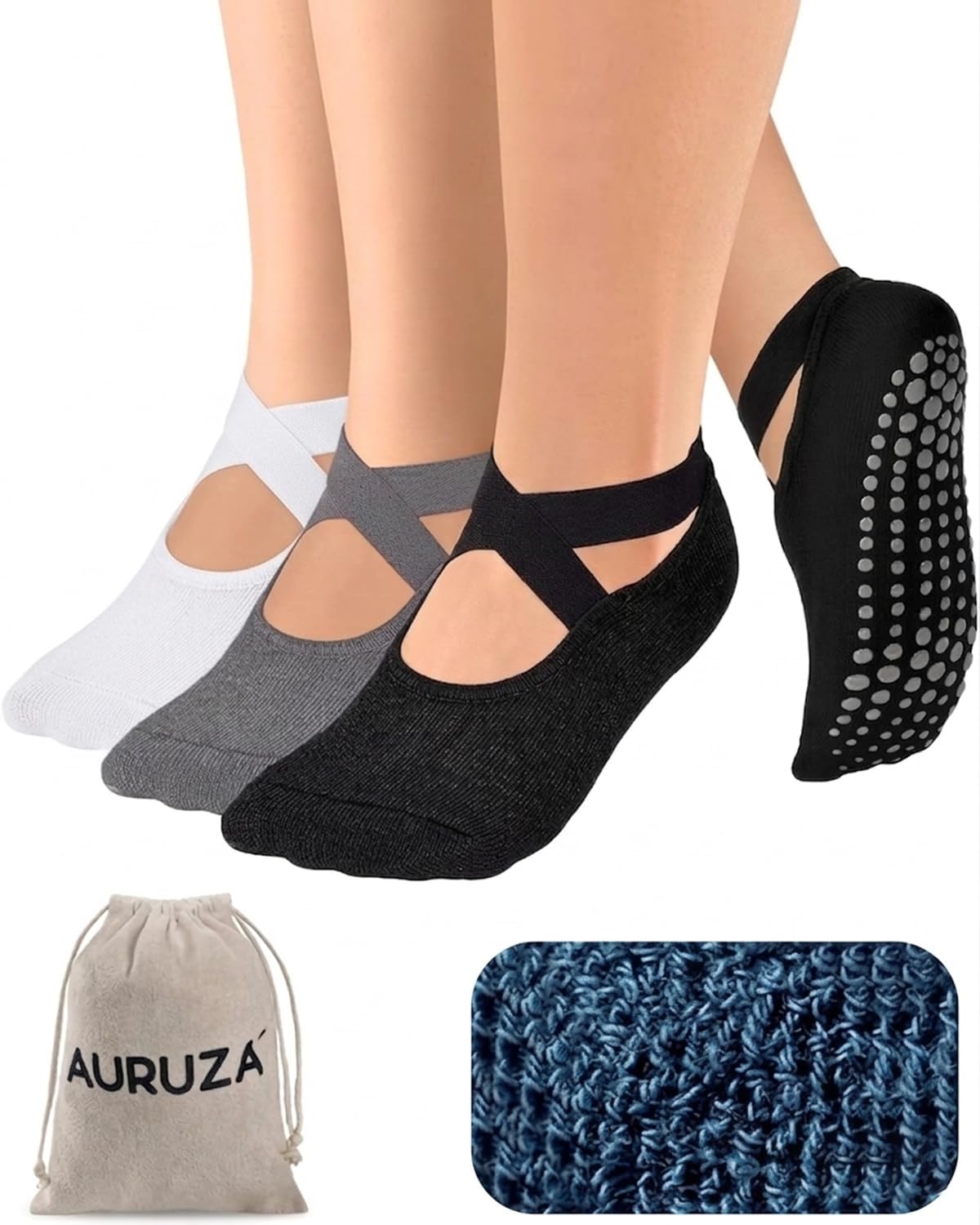 Pilates Grip Socks for Women Non Slip Skid Yoga Socks with Grips Straps for Ballet Dance Workout Gripper Sock