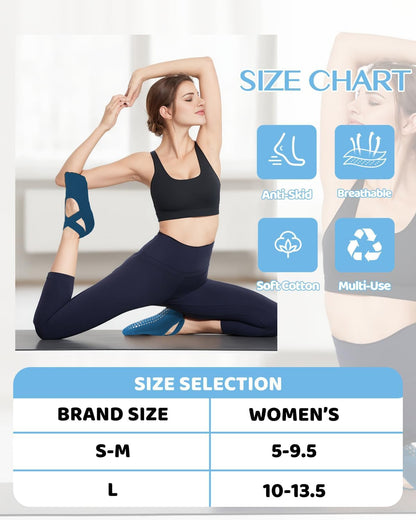 Pilates Grip Socks for Women Non Slip Skid Yoga Socks with Grips Straps for Ballet Dance Workout Gripper Sock