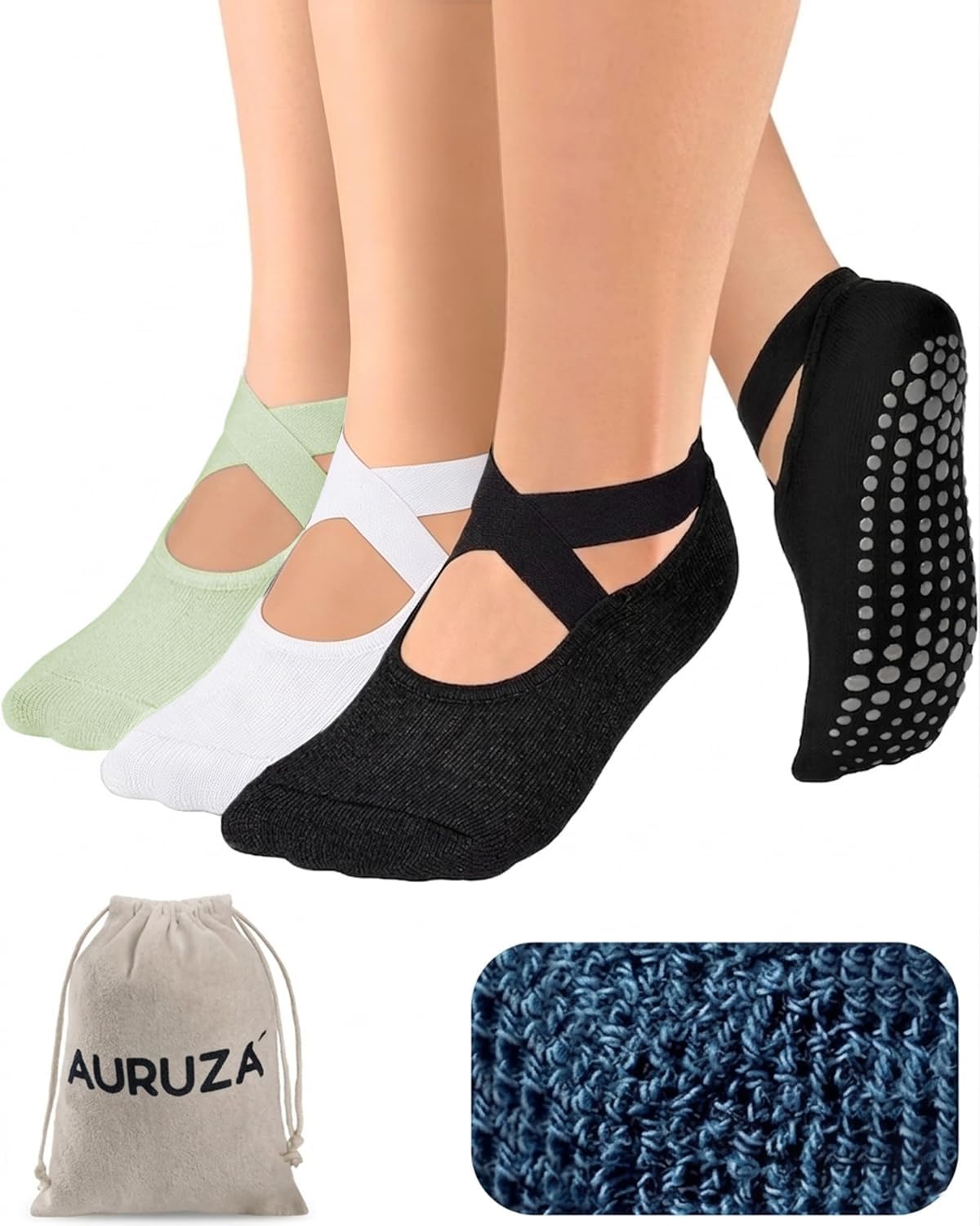 Pilates Grip Socks for Women Non Slip Skid Yoga Socks with Grips Straps for Ballet Dance Workout Gripper Sock