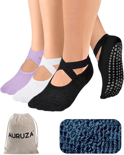 Pilates Grip Socks for Women Non Slip Skid Yoga Socks with Grips Straps for Ballet Dance Workout Gripper Sock