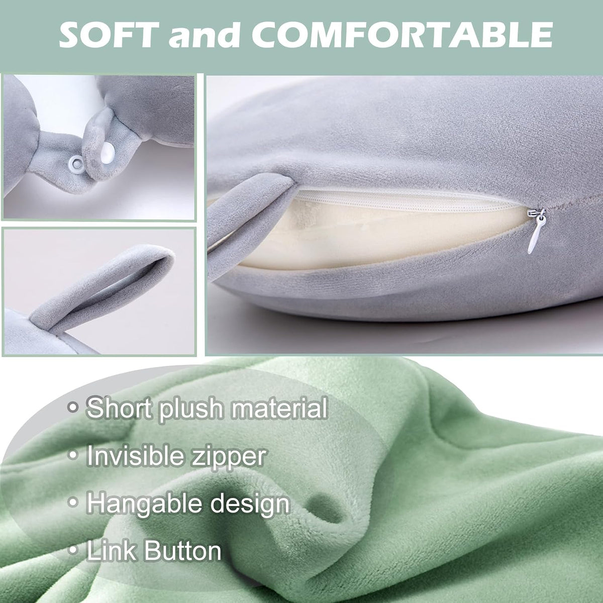 Travel Neck Pillow Cover, Neck Pillow Case, Pure, Soft and Smooh, Airplane Pillow Replacementt Cover Washable (Only Pillow Covers, no Filler)