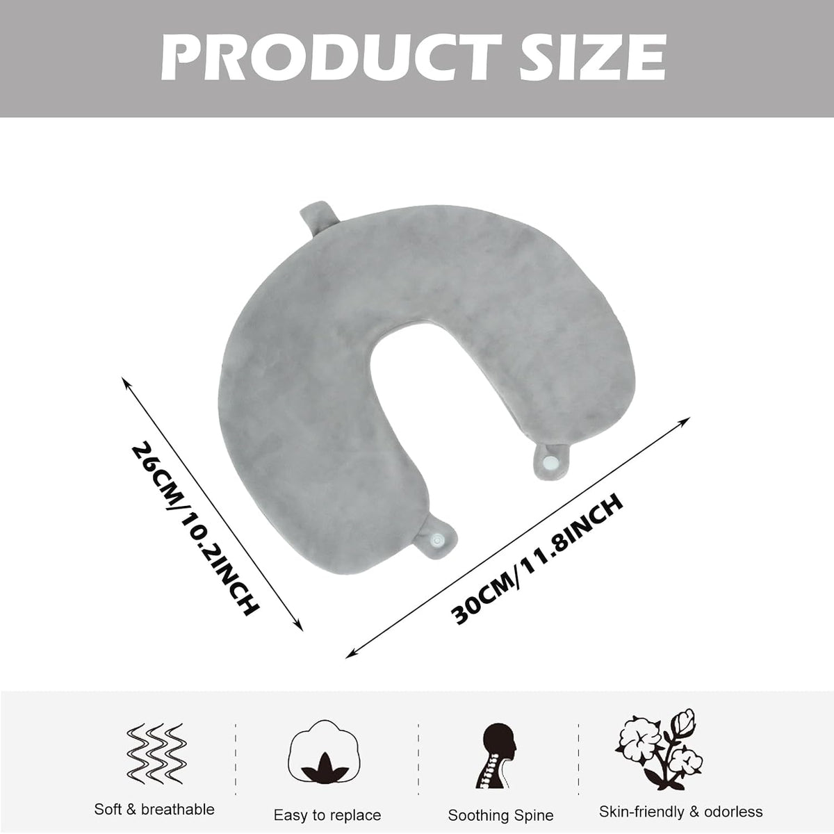 Travel Neck Pillow Cover, Neck Pillow Case, Pure, Soft and Smooh, Airplane Pillow Replacementt Cover Washable (Only Pillow Covers, no Filler)