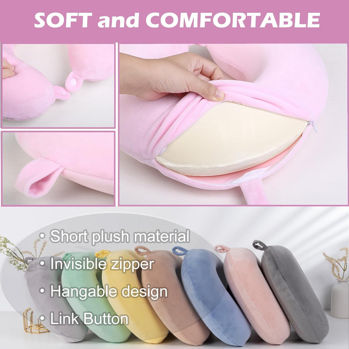 Travel Neck Pillow Cover, Neck Pillow Case, Pure, Soft and Smooh, Airplane Pillow Replacementt Cover Washable (Only Pillow Covers, no Filler)