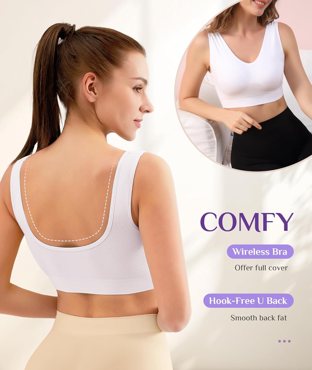 Womens Sports Bras, 3/4/6 Pack Wireless Comfortable Seamless Sleep Yoga Sports Bras for Women with Removable Pads