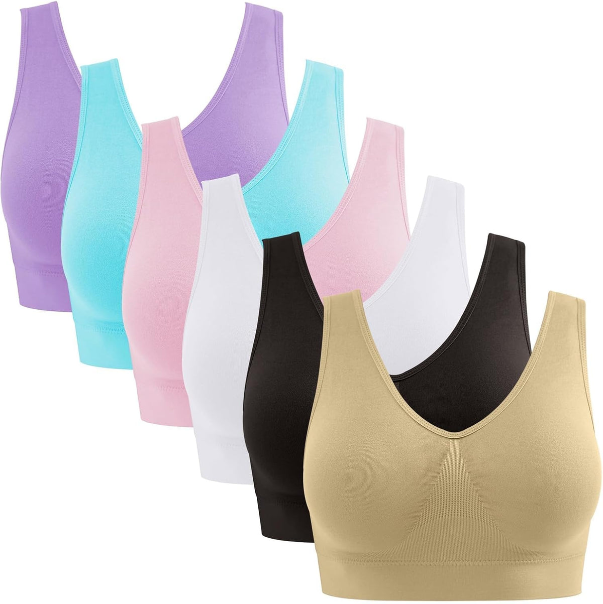 Womens Sports Bras, 3/4/6 Pack Wireless Comfortable Seamless Sleep Yoga Sports Bras for Women with Removable Pads