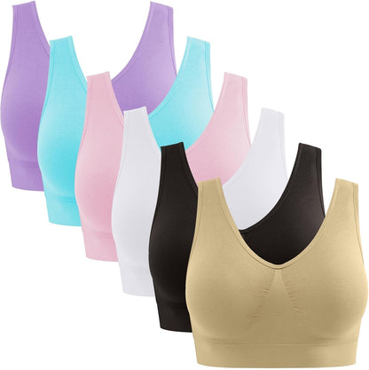 Womens Sports Bras, 3/4/6 Pack Wireless Comfortable Seamless Sleep Yoga Sports Bras for Women with Removable Pads