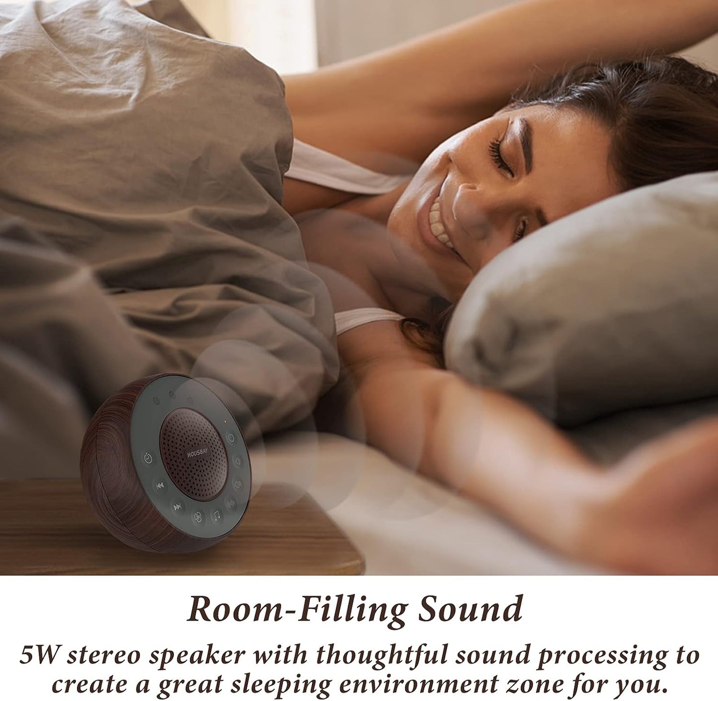 White Noise Machine with 31 Soothing Sounds, 5W Loud Stereo Sound, Auto-Off Timer, Adjustable Volume, Sleep Sound Machine for Baby, Kid, Adult -Wood Grain