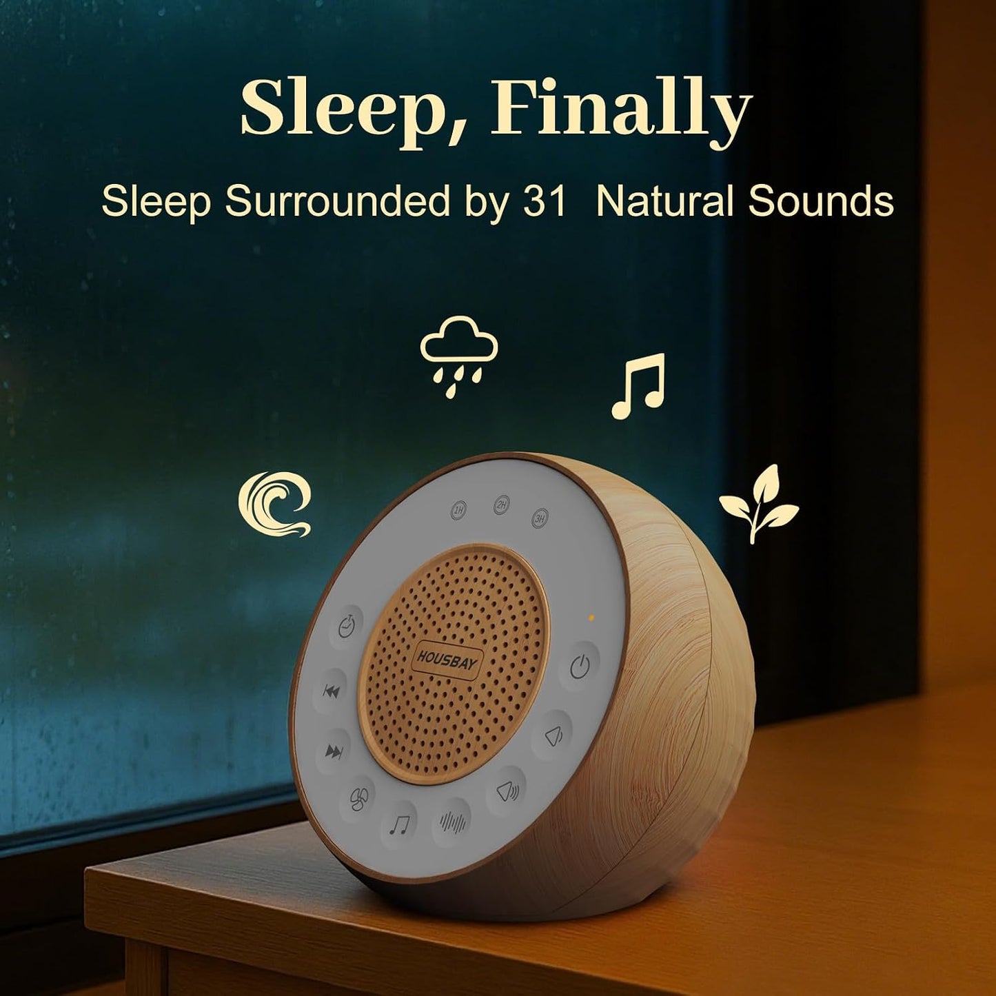 White Noise Machine with 31 Soothing Sounds, 5W Loud Stereo Sound, Auto-Off Timer, Adjustable Volume, Sleep Sound Machine for Baby, Kid, Adult -Wood Grain