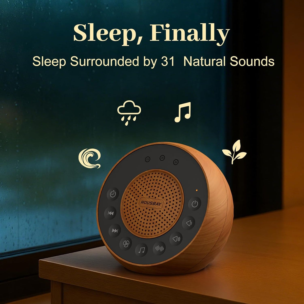 White Noise Machine with 31 Soothing Sounds, 5W Loud Stereo Sound, Auto-Off Timer, Adjustable Volume, Sleep Sound Machine for Baby, Kid, Adult -Wood Grain