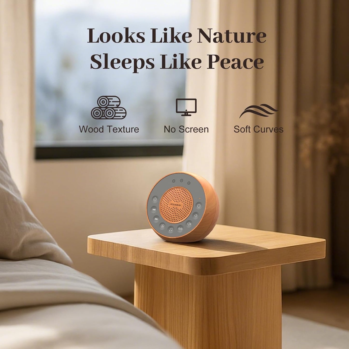 White Noise Machine with 31 Soothing Sounds, 5W Loud Stereo Sound, Auto-Off Timer, Adjustable Volume, Sleep Sound Machine for Baby, Kid, Adult -Wood Grain