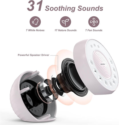 White Noise Machine with 31 Soothing Sounds, 5W Loud Stereo Sound, Auto-Off Timer, Adjustable Volume, Sleep Sound Machine for Baby, Kid, Adult -Wood Grain