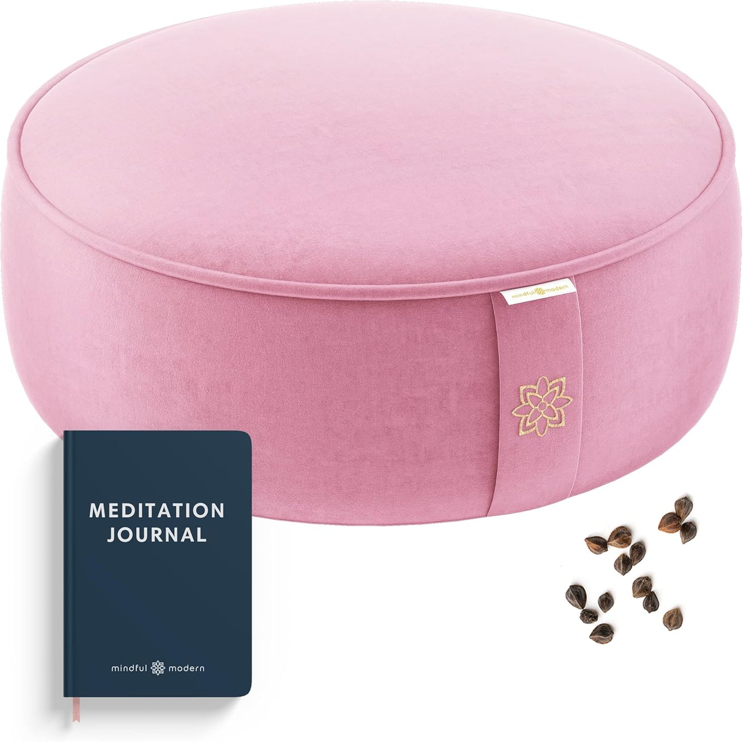 Velvet Meditation Cushion | Luxe Zafu Yoga Floor Pillow Seat | Posture Support | Buckwheat Hull Filled | Large Round Cushion with Removable Washable Cover + Carry Handle