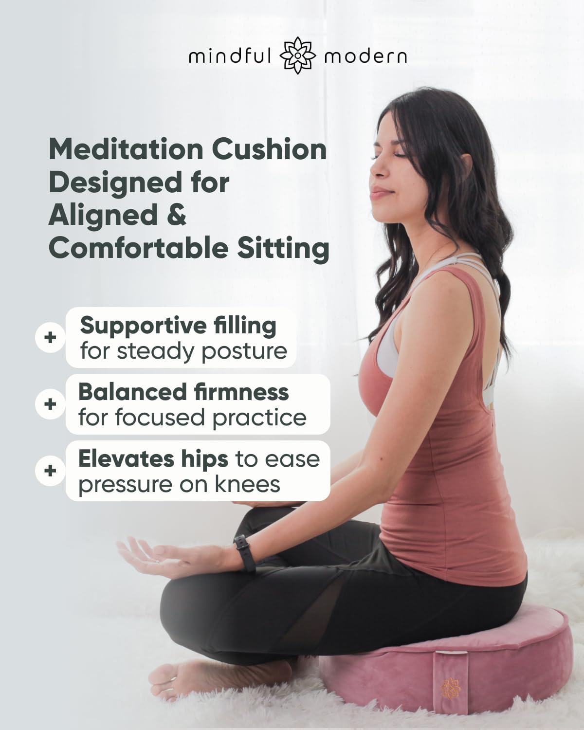 Velvet Meditation Cushion | Luxe Zafu Yoga Floor Pillow Seat | Posture Support | Buckwheat Hull Filled | Large Round Cushion with Removable Washable Cover + Carry Handle